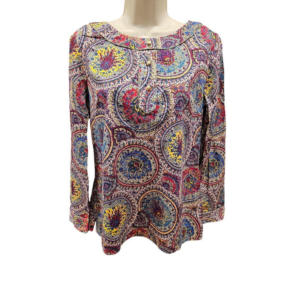 Talbots sz 6 colorful tribal floral gold detail NWOT long sleeve lightweight top